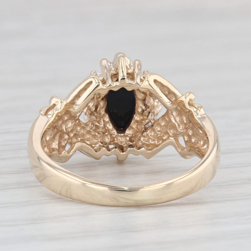 Light Gray Onyx Diamond Halo Ring 10k Yellow Gold Size 5.5