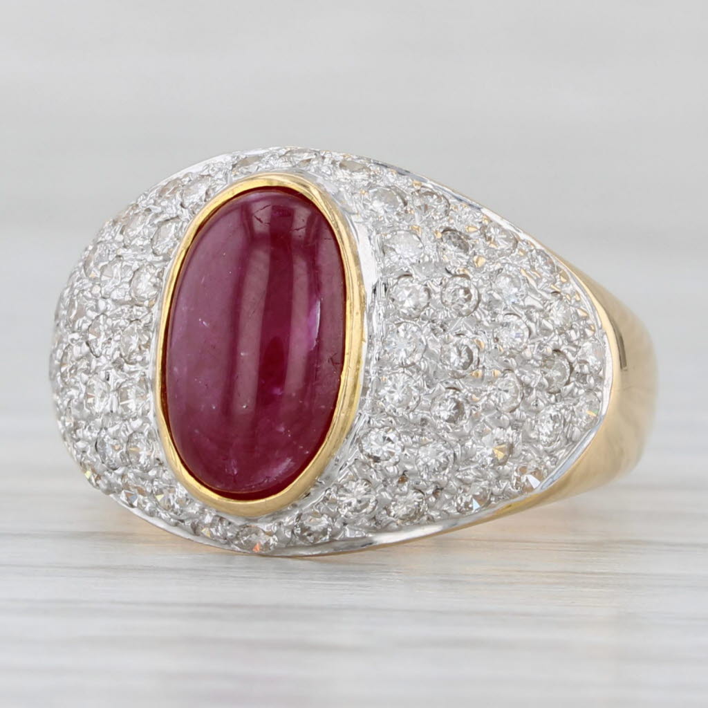 Light Gray Ruby Cabochon 0.60ctw Diamond Ring 18k Yellow Gold Size 6.75