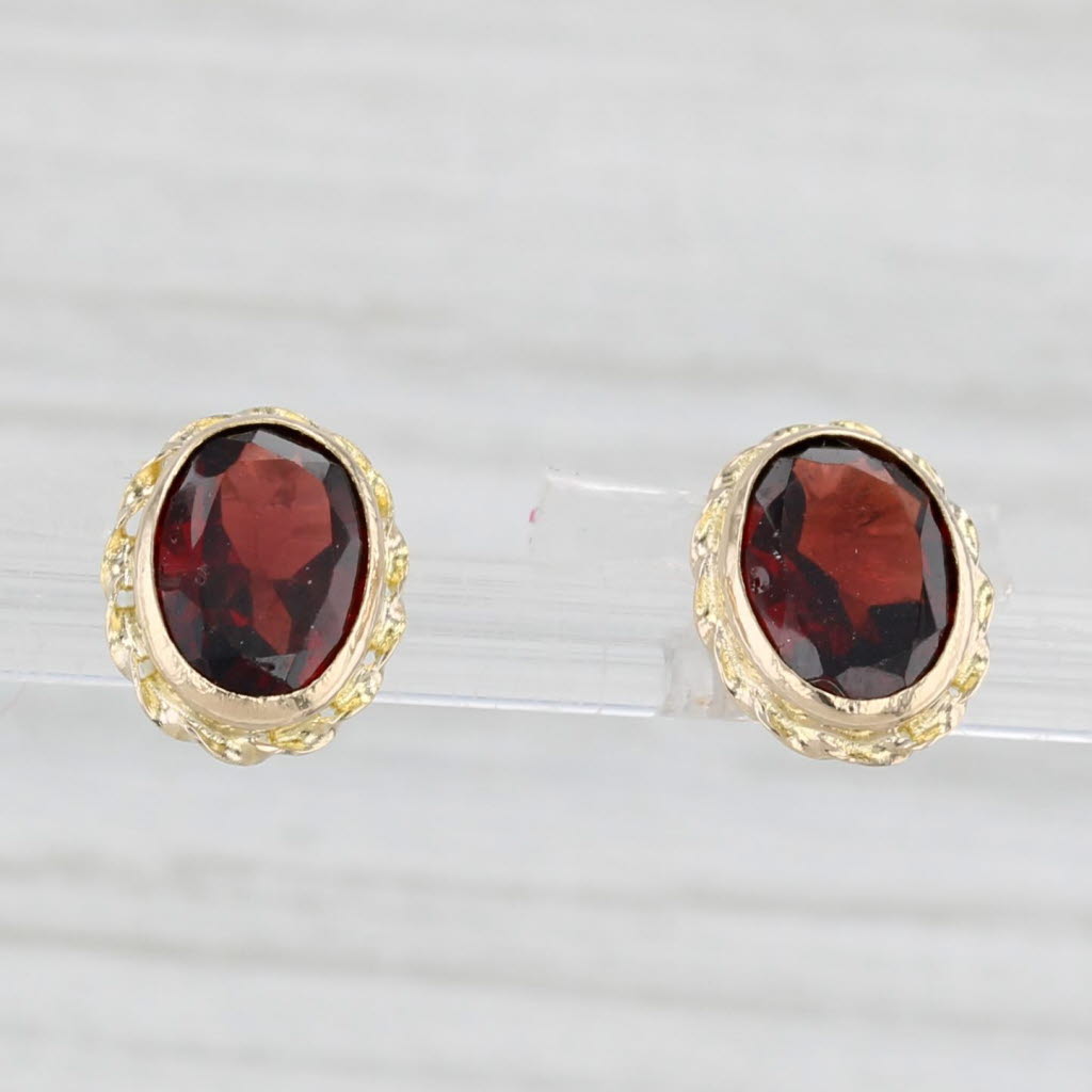 Light Gray 3ctw Oval Garnet Stud Solitaire Earrings 14k Yellow Gold