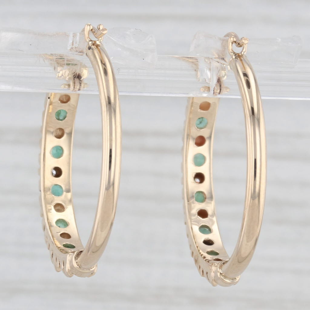 Light Gray 1ctw Emerald Diamond Hoop Earrings 10k Yellow Gold Snap Top Round Hoops