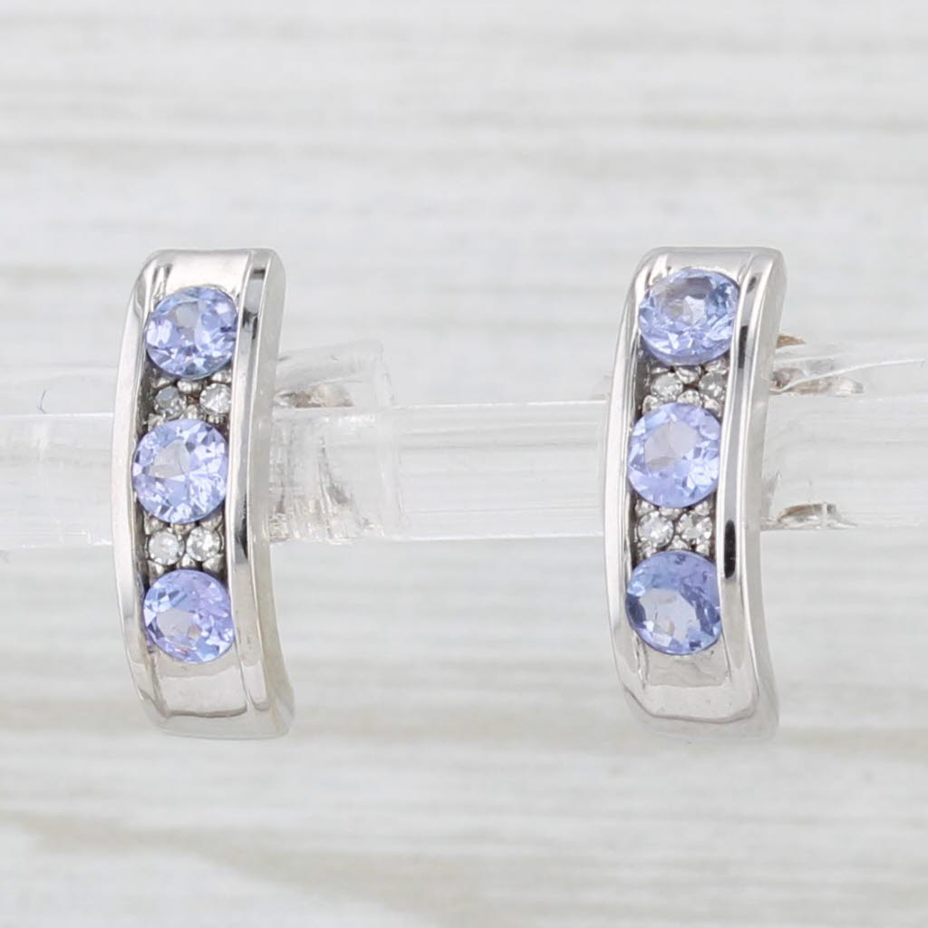 Light Gray 0.69ctw Tanzanite Diamond J-Hook Stud Earrings 14k White Gold