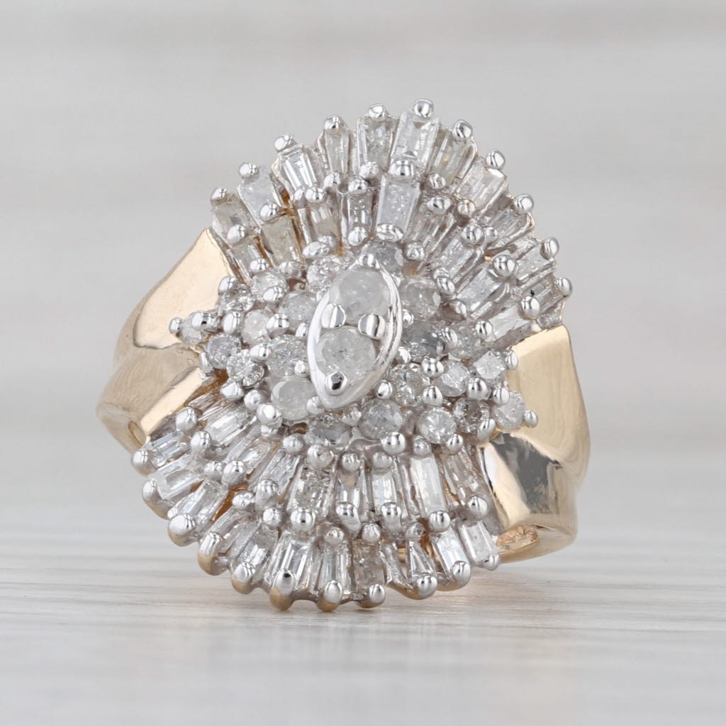 1ctw Diamond Cluster Cocktail Ring 10k Yellow White Gold Size 5.75