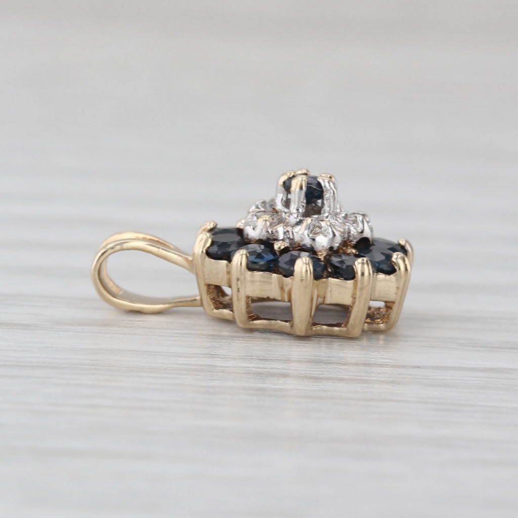0.55ctw Blue Sapphire Flower Pendant 10k Yellow Gold Diamond Accents Small Drop