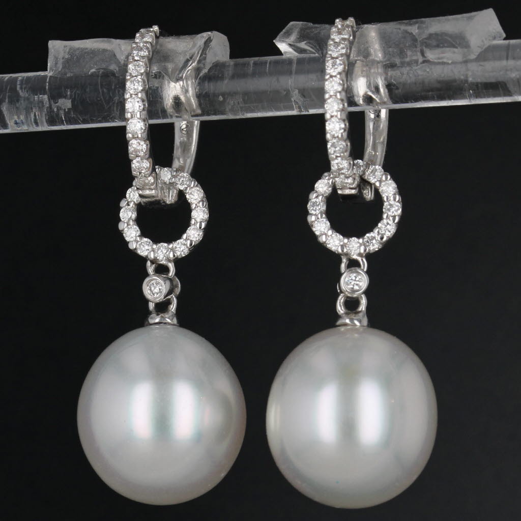 Dark Gray James Allen South Sea Cultured Pearl Dangle Earrings 18k Gold 0.29ctw Diamond