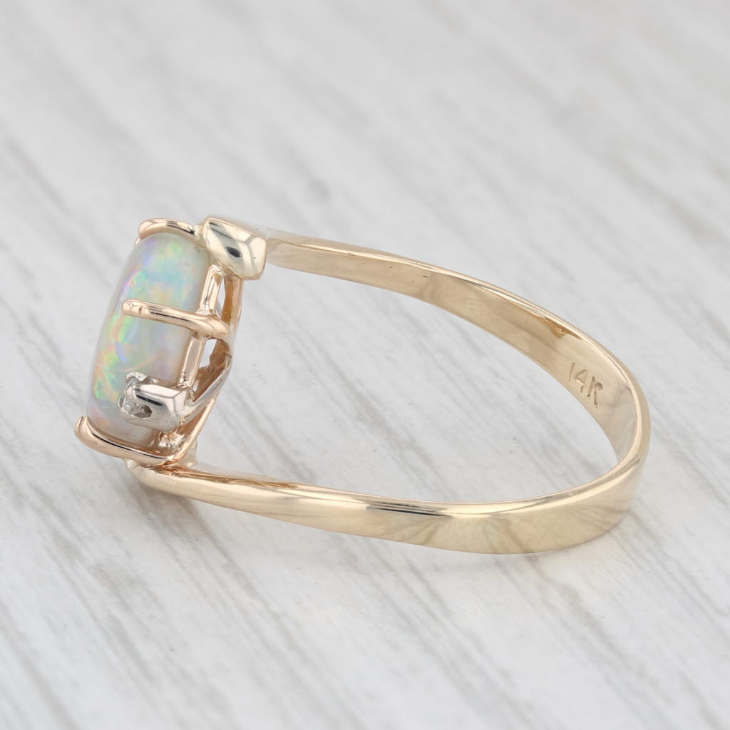 Light Gray Opal Diamond Bypass Ring 14k Yellow Gold Size 8