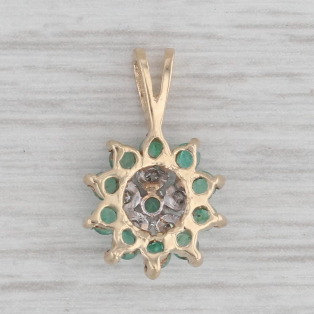 Gray 0.43ctw Emerald Diamond Flower Pendant 10k Yellow Gold