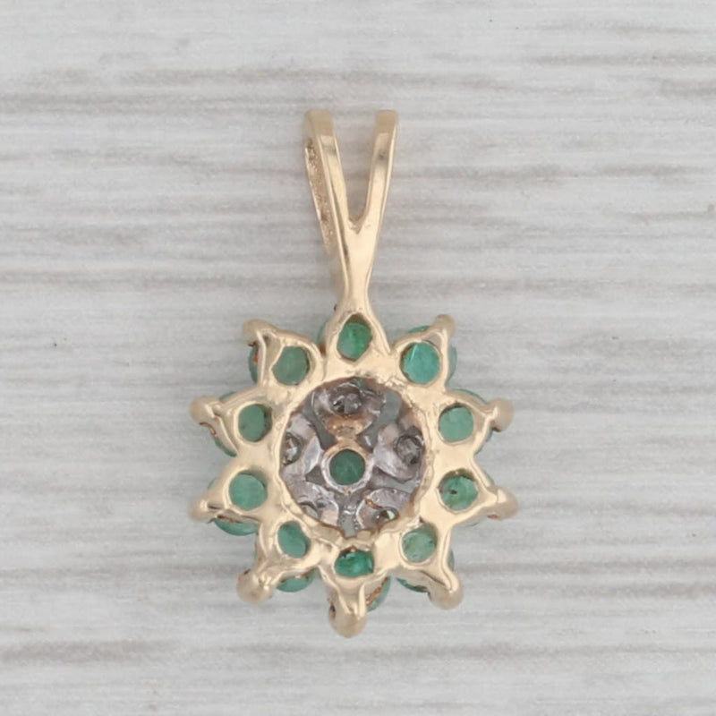0.43ctw Emerald Diamond Flower Pendant 10k Yellow Gold
