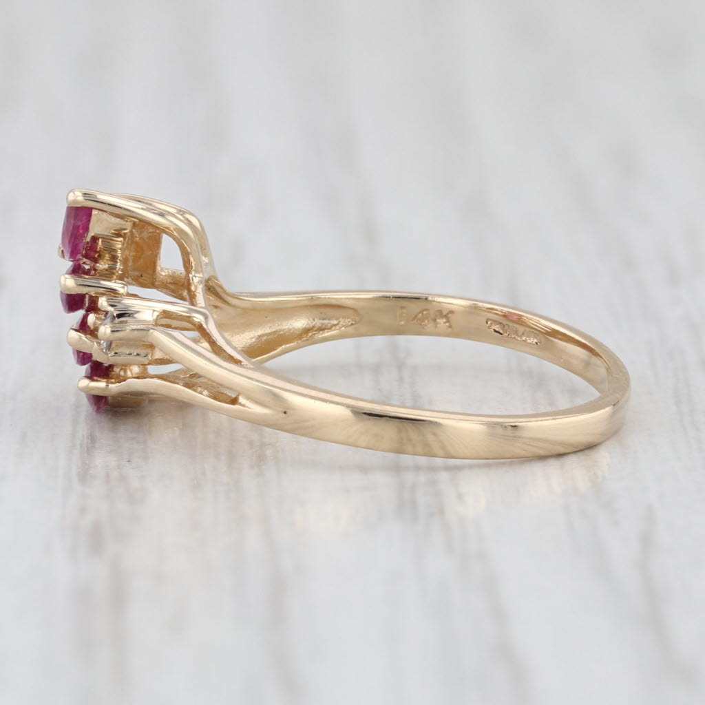 0.52ctw Ruby Cluster Diamond Ring 14k Yellow Gold Size 6 Bypass