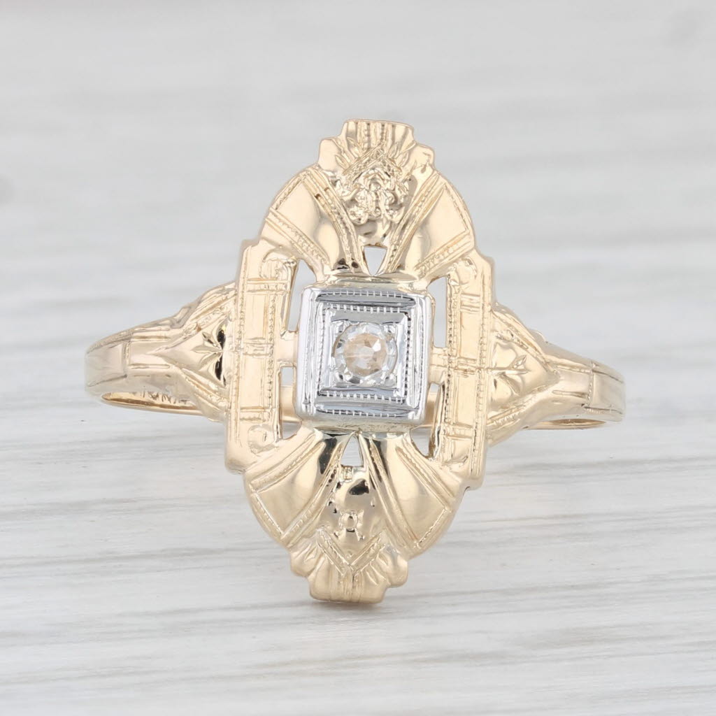 Light Gray Vintage Diamond Ring 14k Yellow Gold Size 8