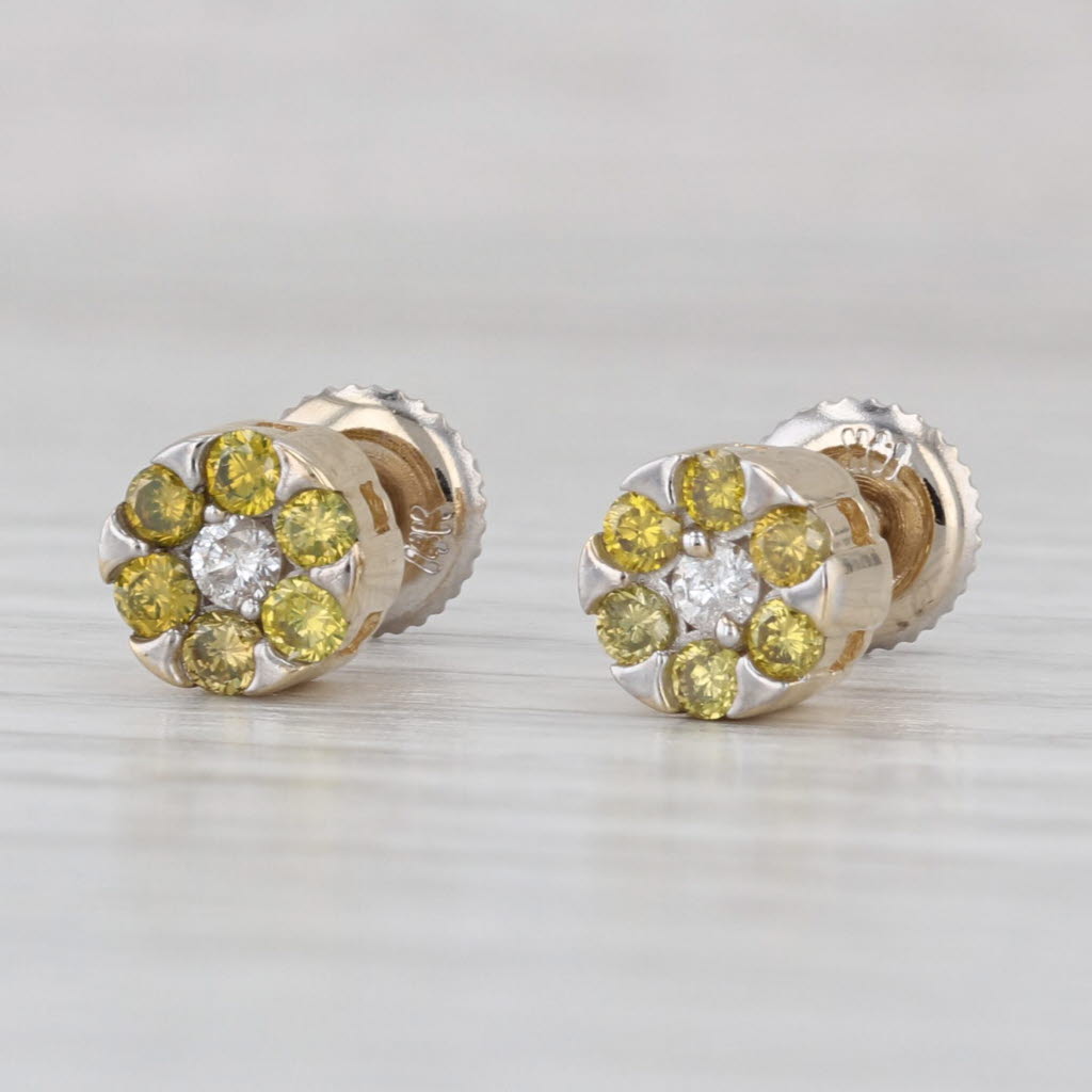 0.44ctw Yellow White Gold Diamond Flower Stud Earrings 14k Gold Studs