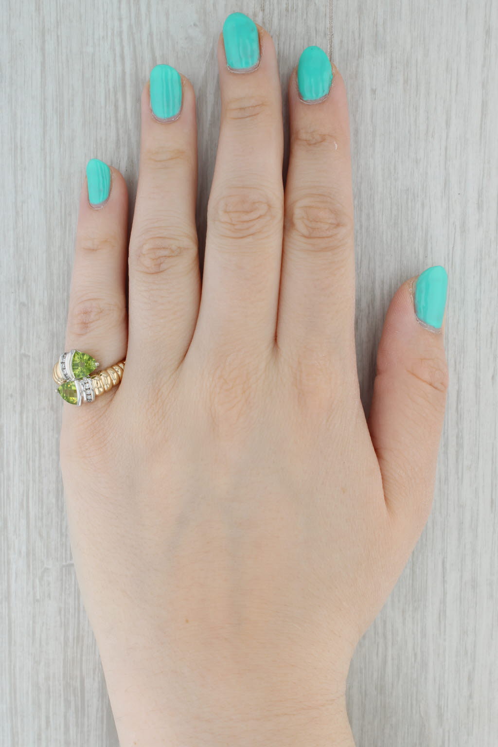 Gray 2.65ctw Peridot Diamond Bypass Ring 14k Yellow Gold Size 7