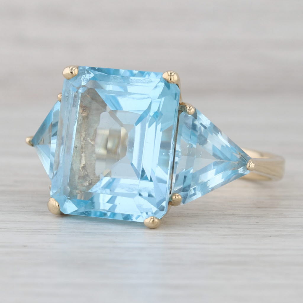 16ctw Blue Topaz Ring 10k Yellow Gold Size 8 Cocktail