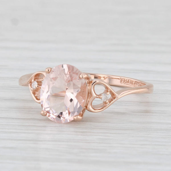1.60ct Oval Morganite Solitaire Ring 10k Rose Gold Size 8 Heart Accents
