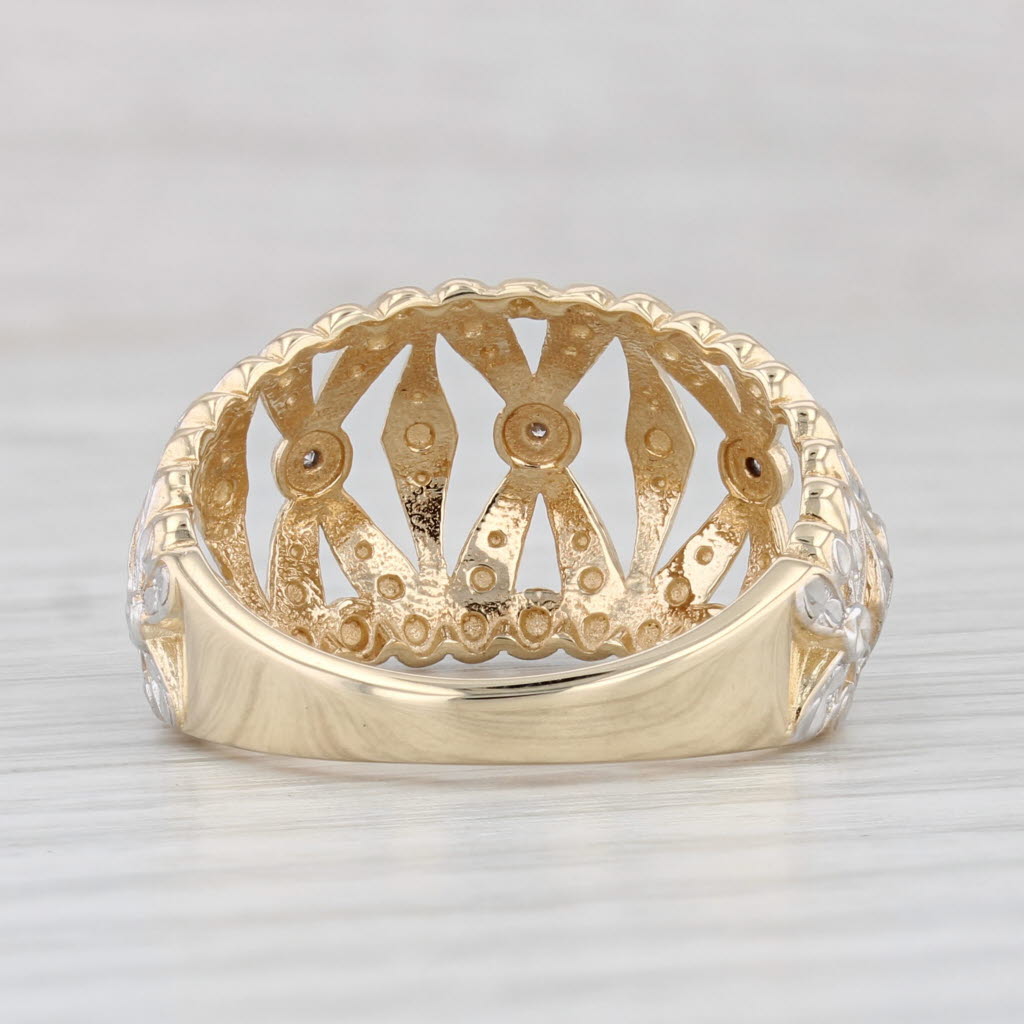 Light Gray Diamond Accented Lattice Work Ring 10k Yellow Gold Size 8.25