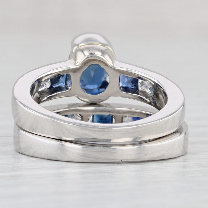 Light Gray Jabel Blue Sapphire Diamond Bridal Ring Set Platinum Engagement Wedding Band