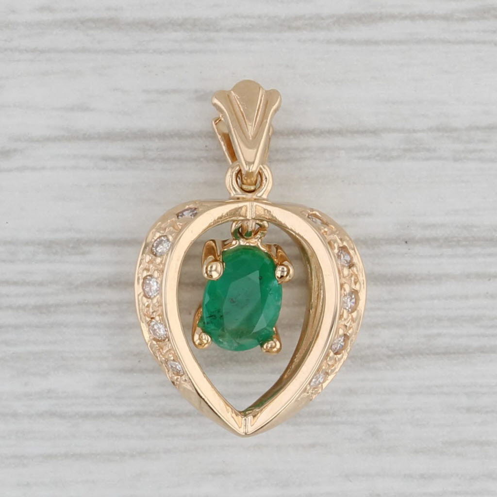 Gray 0.58ct Emerald Diamond Pendant 14k Yellow Gold Cage Drop