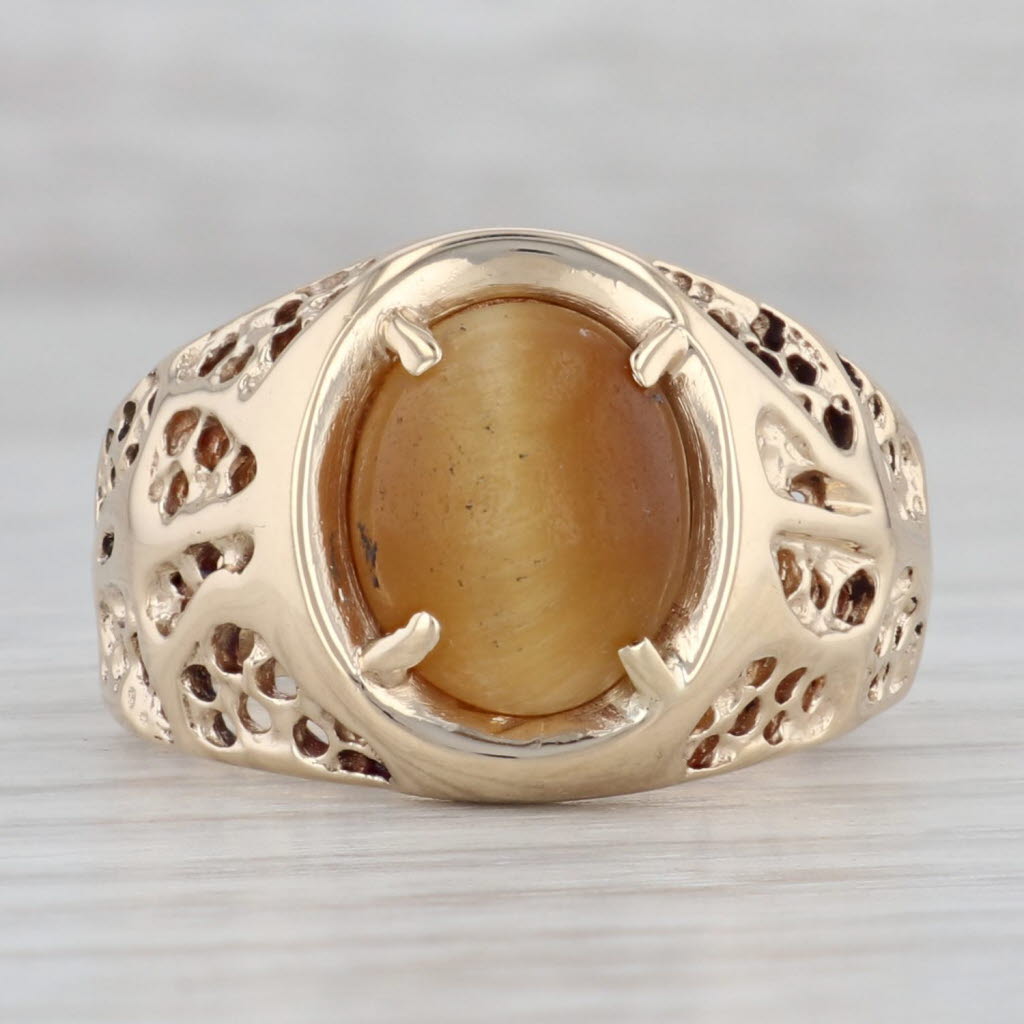 Gray Men’s Tiger’s Eye Ring 10k Yellow Gold Size 10 Pierced Band