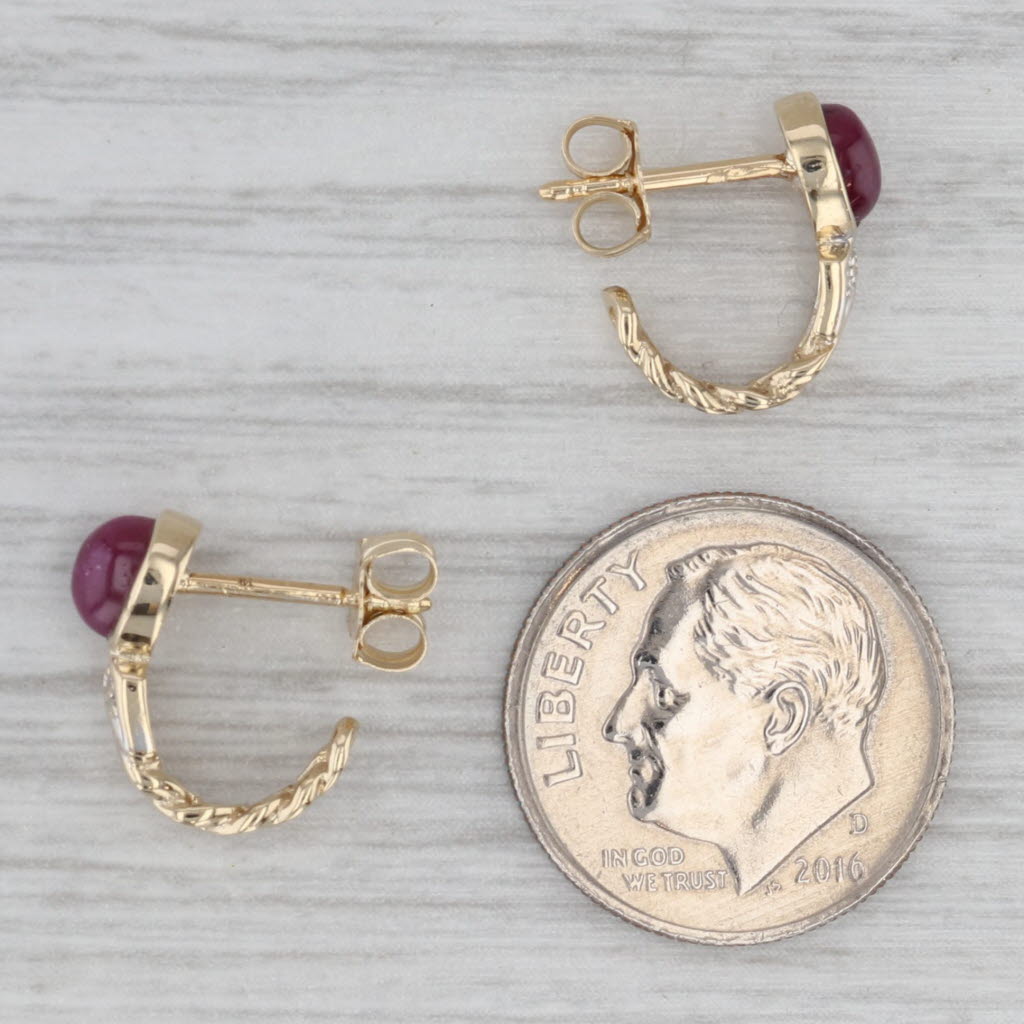 Gray Ruby Diamond J-Hook Earrings 14k Yellow Gold Small Studs