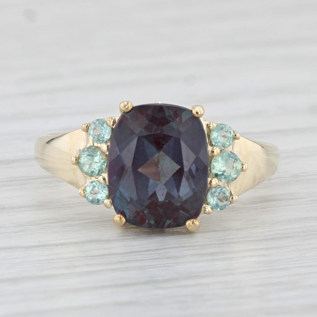 Light Gray 3.74ctw Lab Created Alexandrite Chrysoberyl Diamond Ring 10k Yellow Gold Sz 7.75