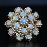 Dark Gray Vintage Opal Cluster Ring 14k Yellow Gold Cocktail Size 6