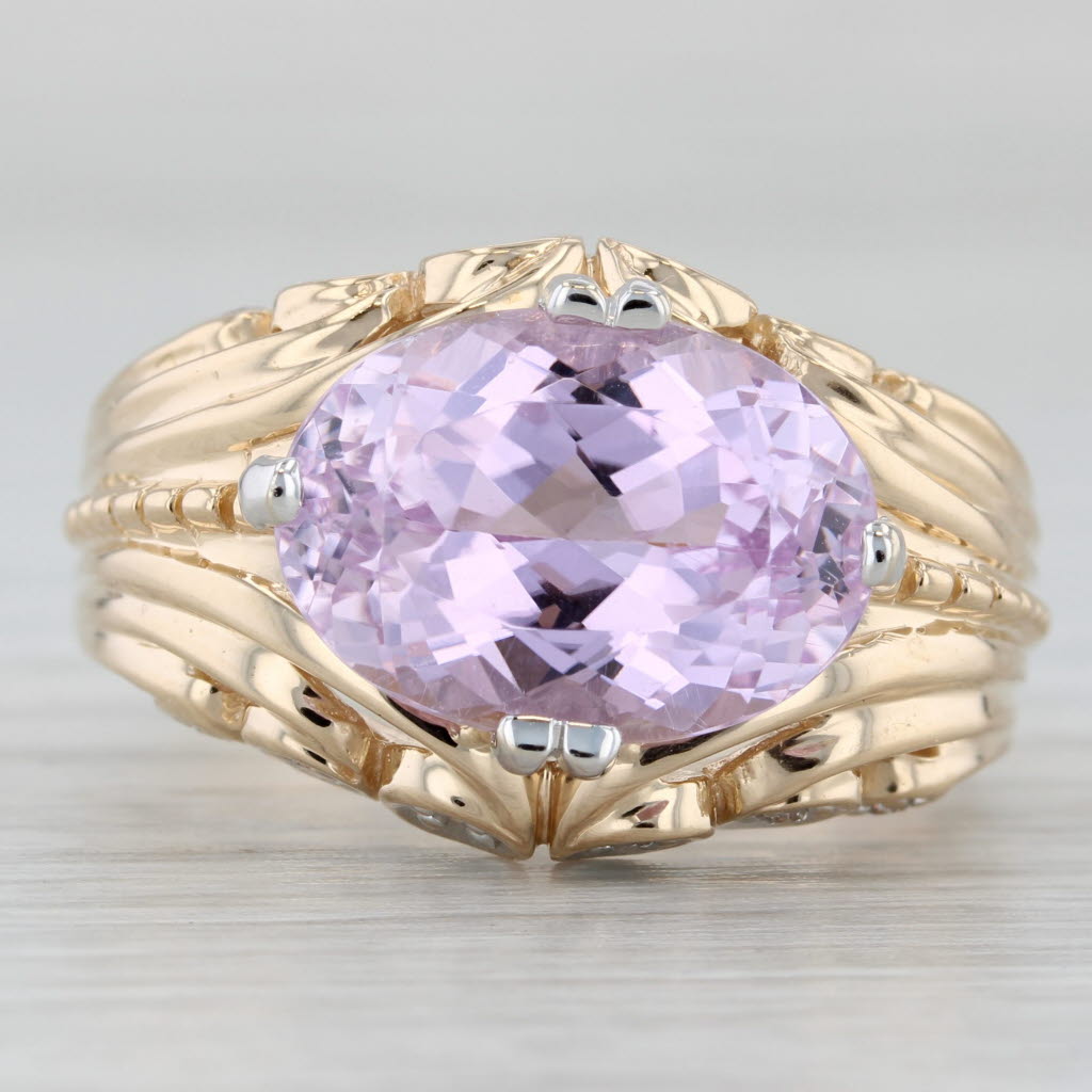 Gray 8.37ctw Pink Kunzite Diamond Ring 14k Yellow Gold Cocktail Size 10