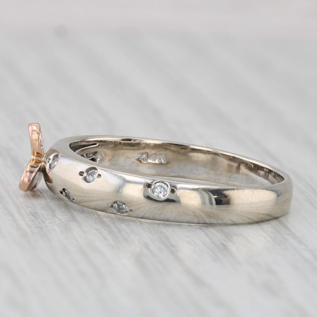 Gray Cubic Zirconia Butterfly Ring 14k White Rose Gold Stackable Size 7.5