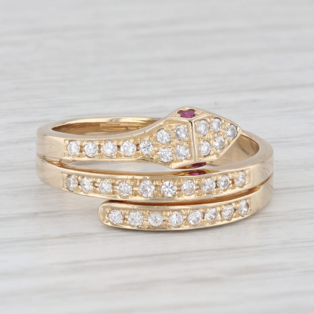 Light Gray Ruby Diamond Coiled Snake Serpent Ring 18k Yellow Gold Size 7