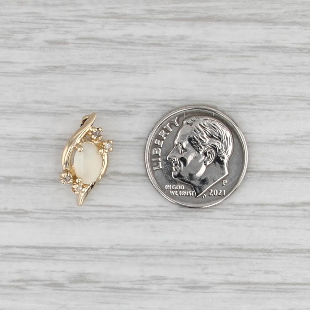 Small Opal Cabochon Diamond Pendant 14k Yellow Gold Drop