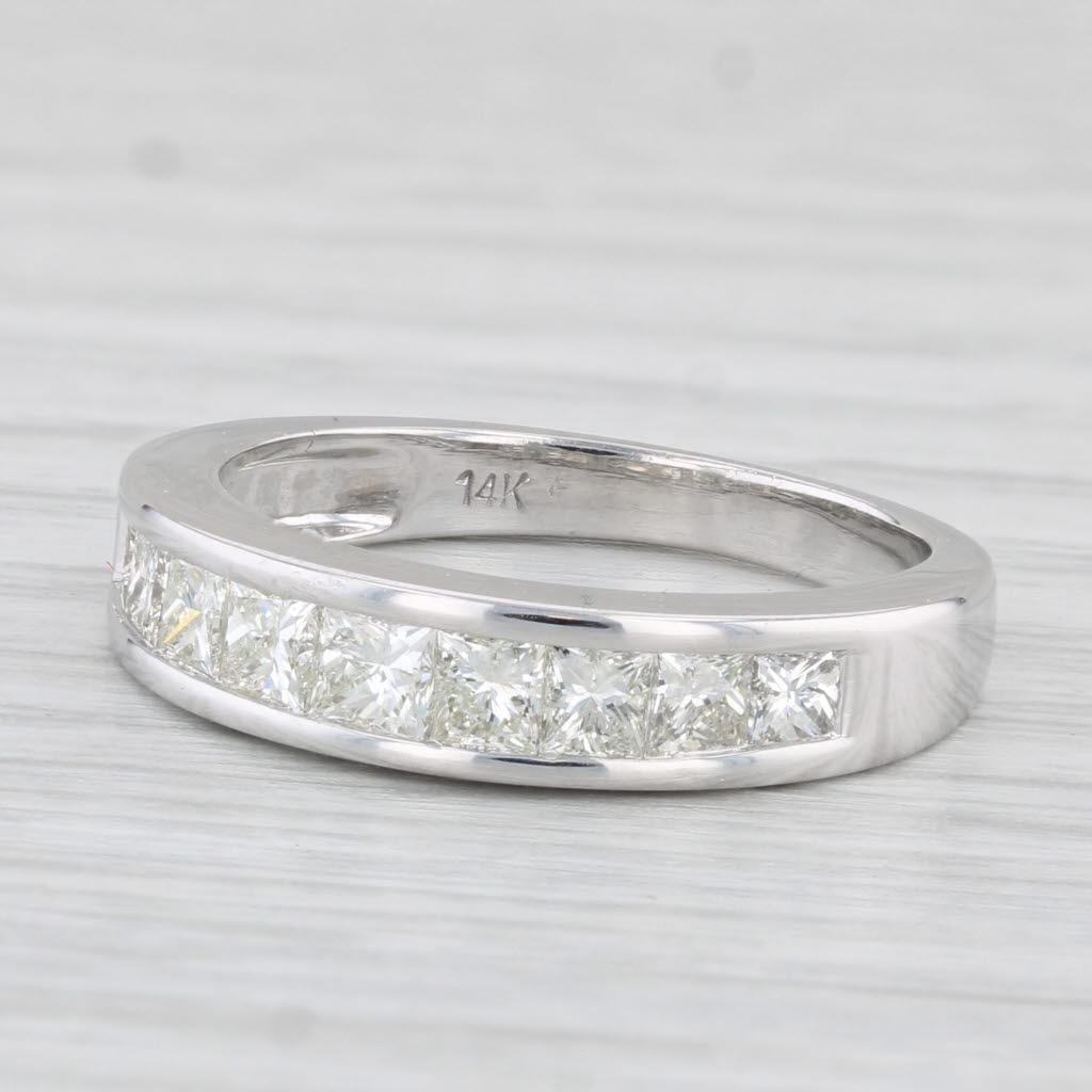 Light Gray 0.89ctw Princess Diamond Wedding Band 14k White Gold Size 6.25 Anniversary Ring