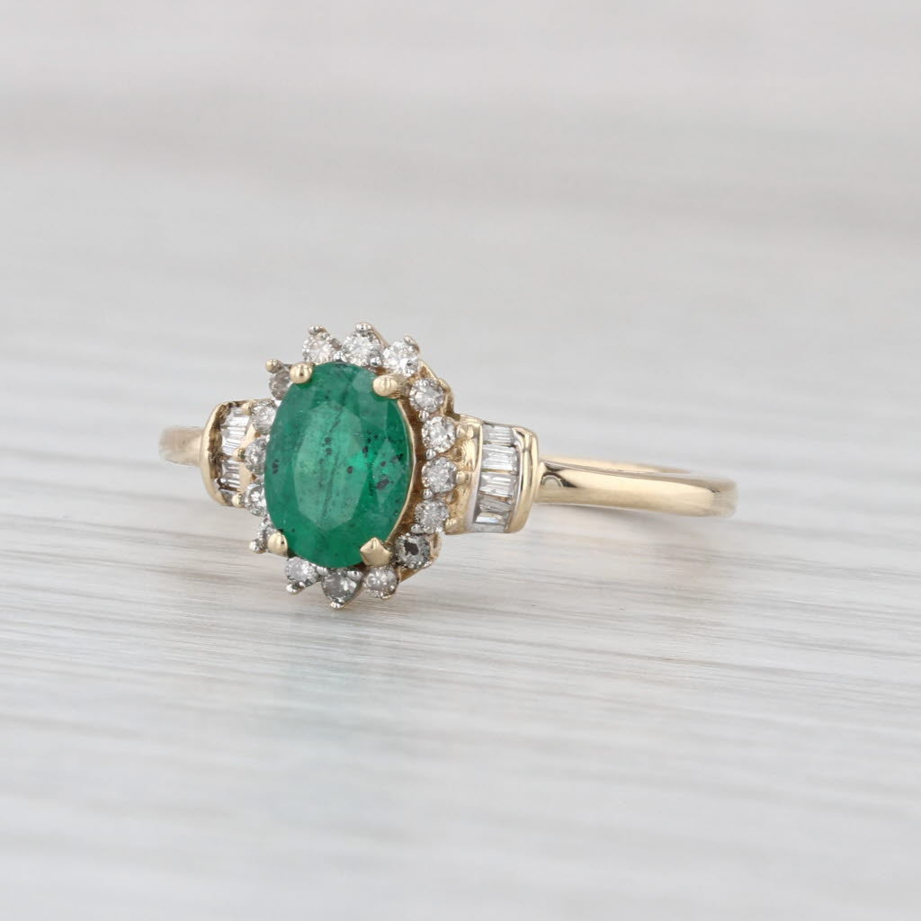 0.92ctw Emerald Diamond Halo Ring 10k Yellow Gold Size 7.25
