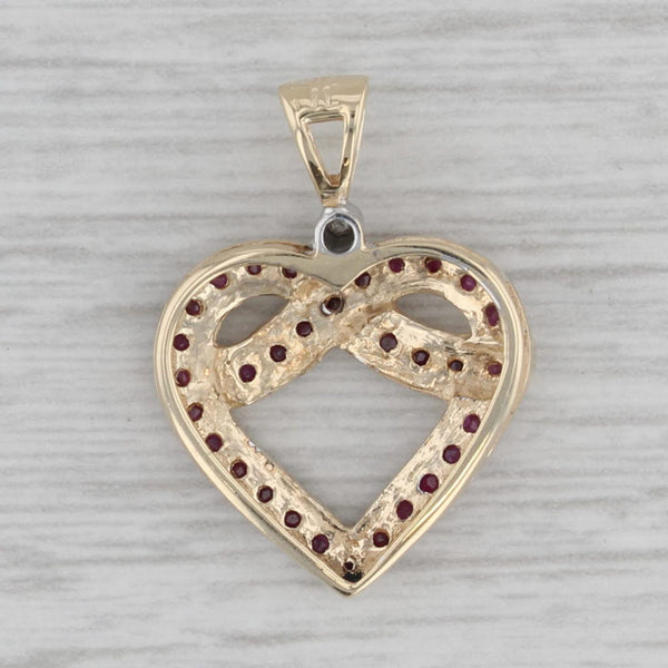 0.44ctw Ruby Diamond Knotted Heart Pendant 10k Yellow Gold
