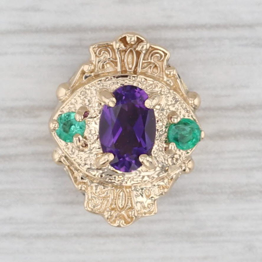 0.48ctw Amethyst Emerald Slide Bracelet Charm 14k Yellow Gold Old Victoria