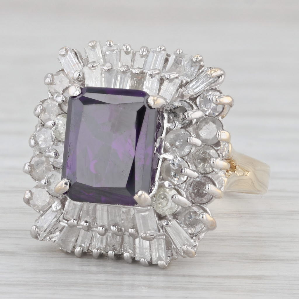 Gray 8.65ctw Purple Cubic Zirconia Halo Cocktail Ring 14k White Yellow Gold Size 7.75