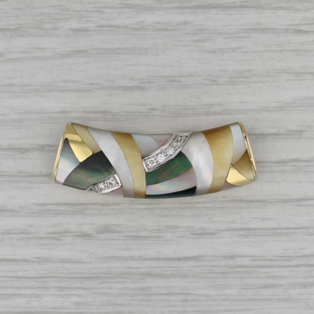 Asch Grossbardt Mother of Pearl Mosaic Diamonds Slide Pendant 14k Gold