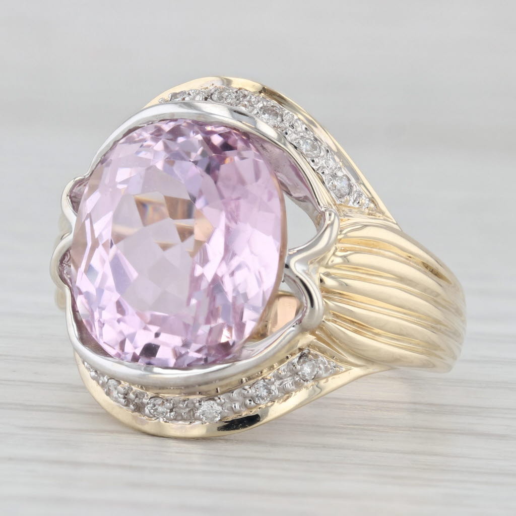 Light Gray 11.37ctw Kunzite Portuguese Cut Oval 14k Yellow Gold Ring Size 8.75