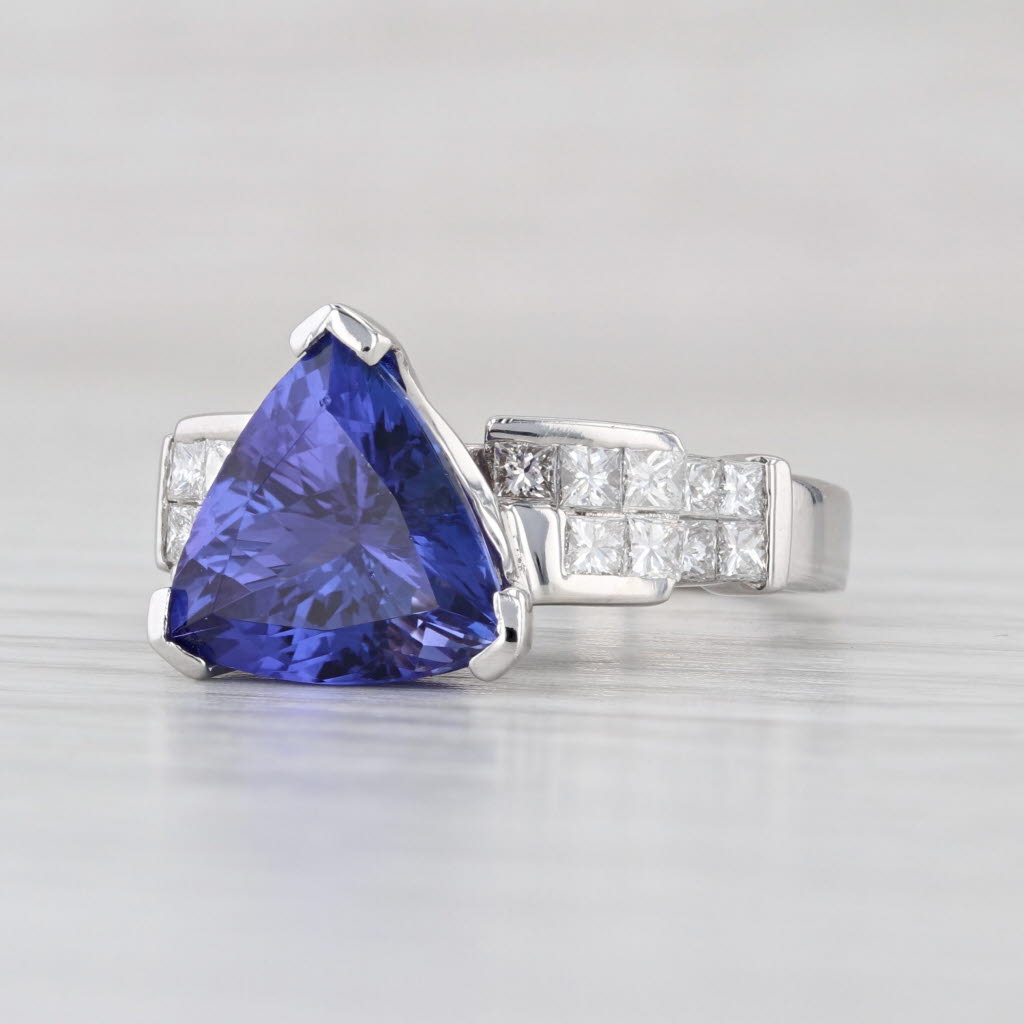 5.44ctw Trillion Tanzanite Diamond Ring 18k White Gold Size 7 Cocktail
