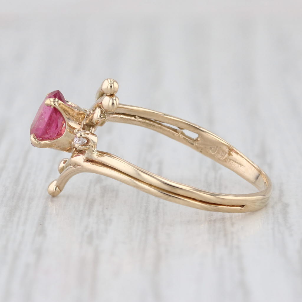 0.70ct Pink Tourmaline Diamond Ring 14k Yellow Gold Bypass Size 8.25