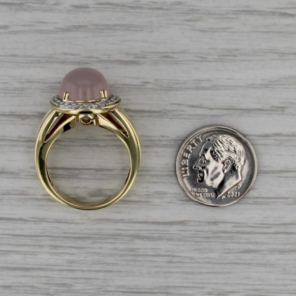 0.38ctw Diamond Halo Rose Quartz Cabochon Ring 18k Yellow Gold Size 7.75