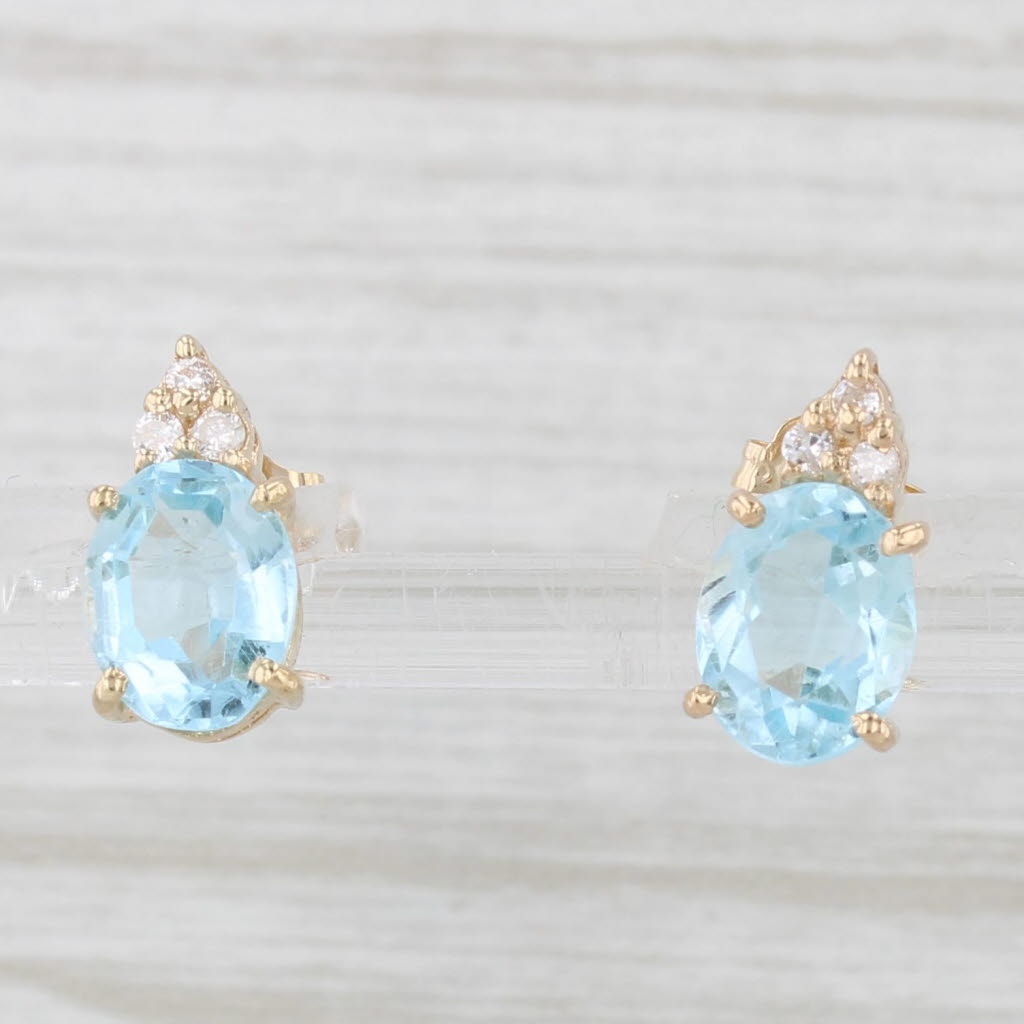 Light Gray 3.06ctw Blue Topaz Diamond Stud Earrings 14k Yellow Gold