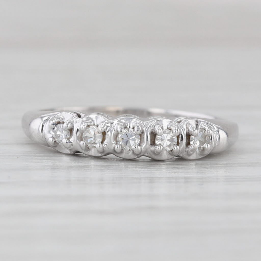 0.12ctw Diamond Wedding Band 14k White Gold Size 5.5 Stackable Ring