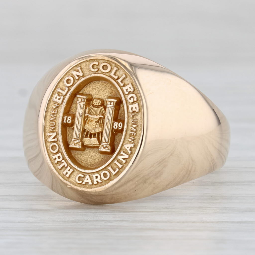 Light Gray Elon College Class Ring 14k Yellow Gold Size 11 Men's Vintage Signet