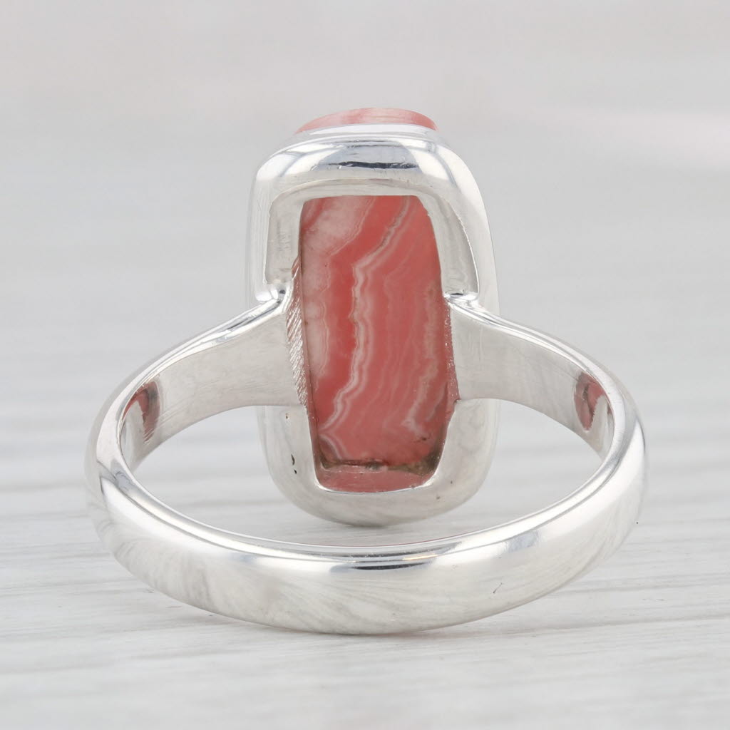 Light Gray Rhodochrosite Marbled Red Stone Ring Sterling Silver Size 7