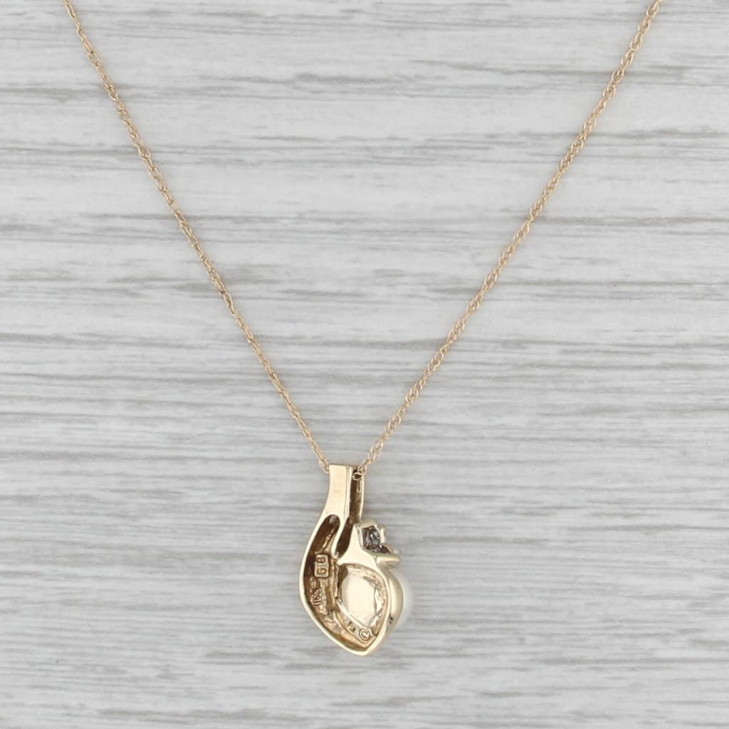 Cultured Saltwater Pearl Diamond Pendant Necklace 10k Yellow Gold 18.75"