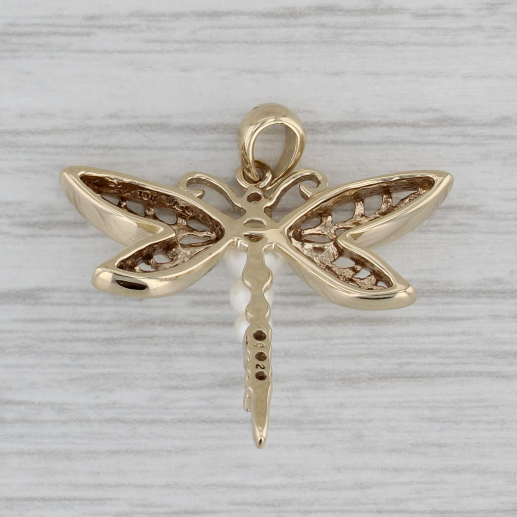 Gray Cultured Pearl Diamond Dragonfly Pendant 10k Yellow Gold