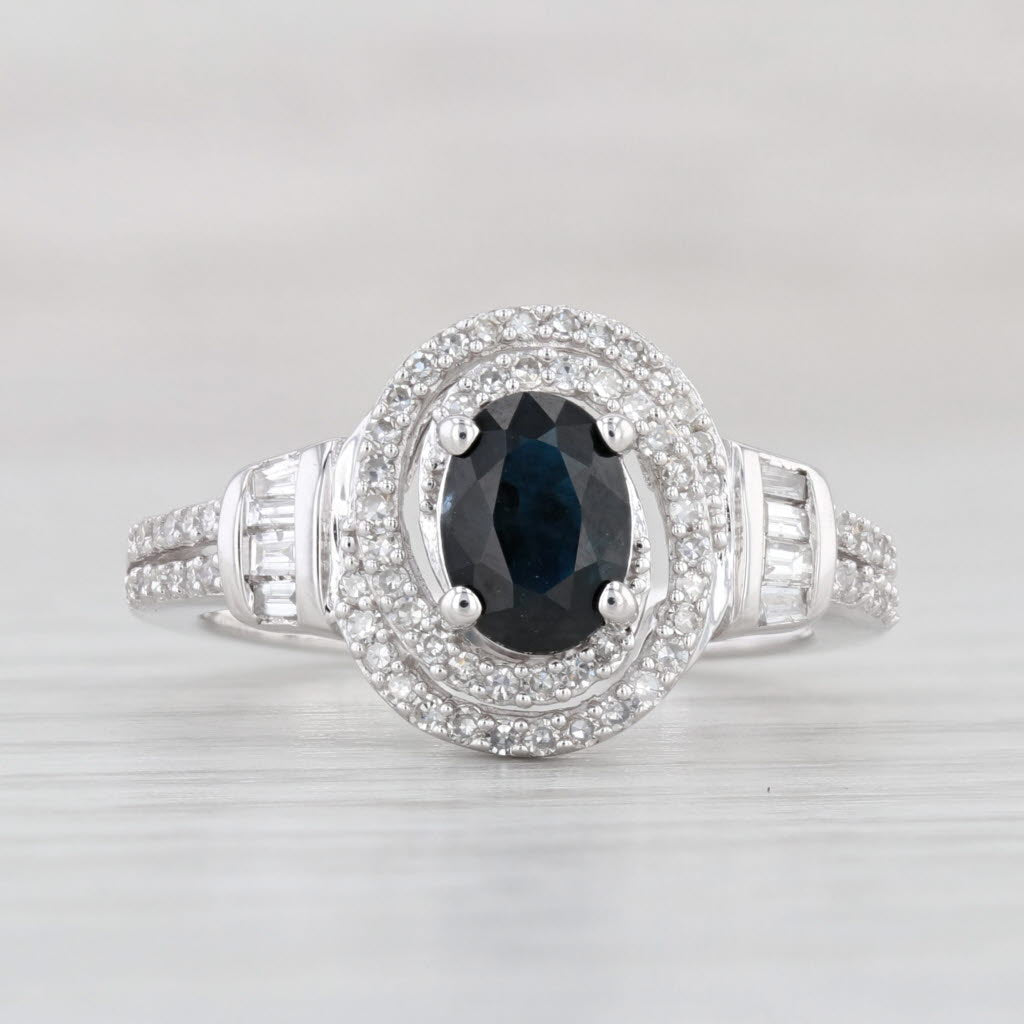 Light Gray 1.48ctw Blue Sapphire Diamond Halo Ring 10k White Gold Size 6 Engagement