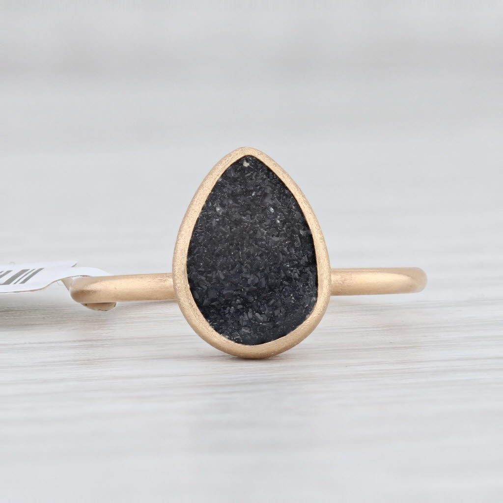 New Nina Nguyen Ring Black Druzy Quartz Adorn Petite 18k Gold Sz 6.75 Solitaire