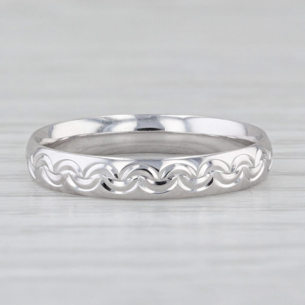 Woven Pattern Band Ring 14k White Gold Size 5 Stackable Wedding