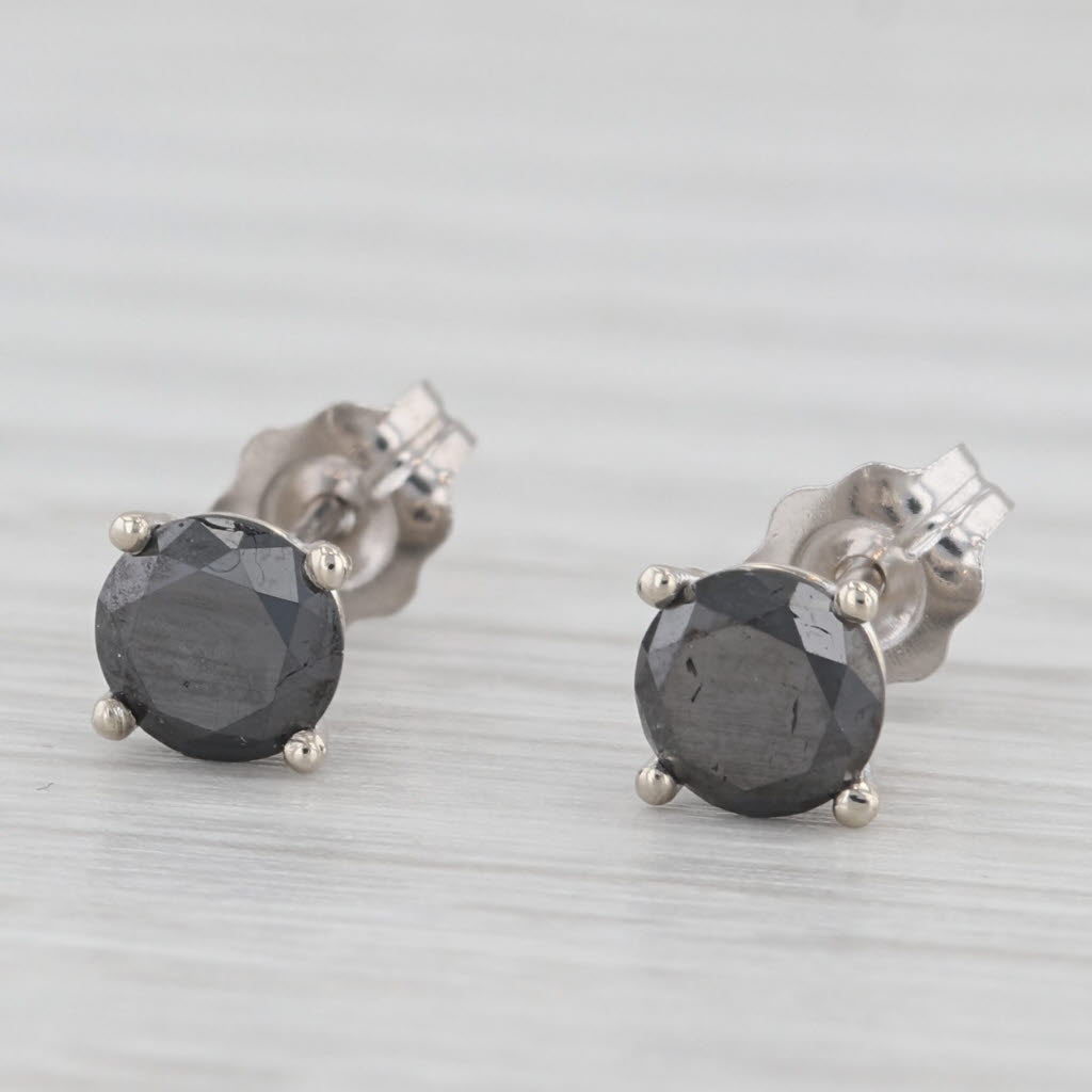 Light Gray New 0.86ctw Black Diamond Stud Earrings 14k White Gold Round Solitaires