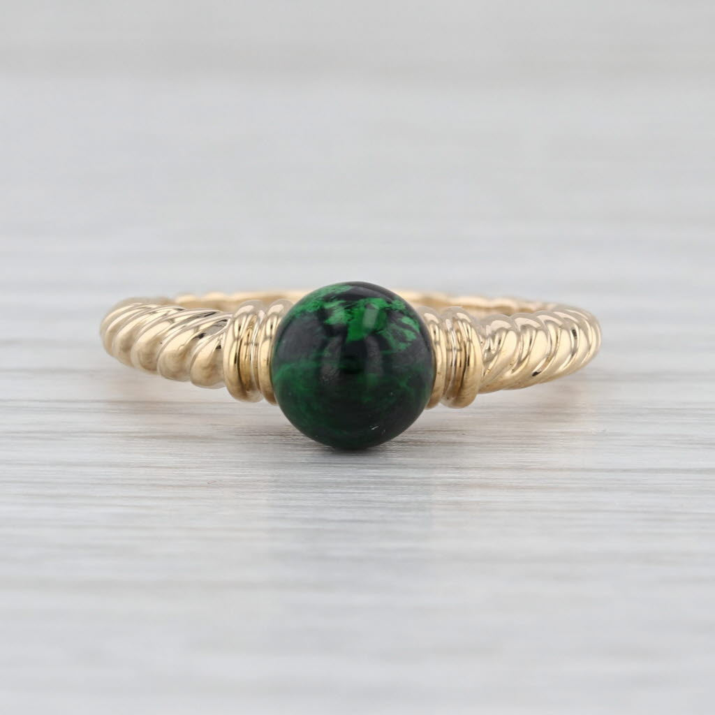 Mawsitsit Green Bead Solitaire Ring 14k Yellow Gold Size 8 Scalloped Band
