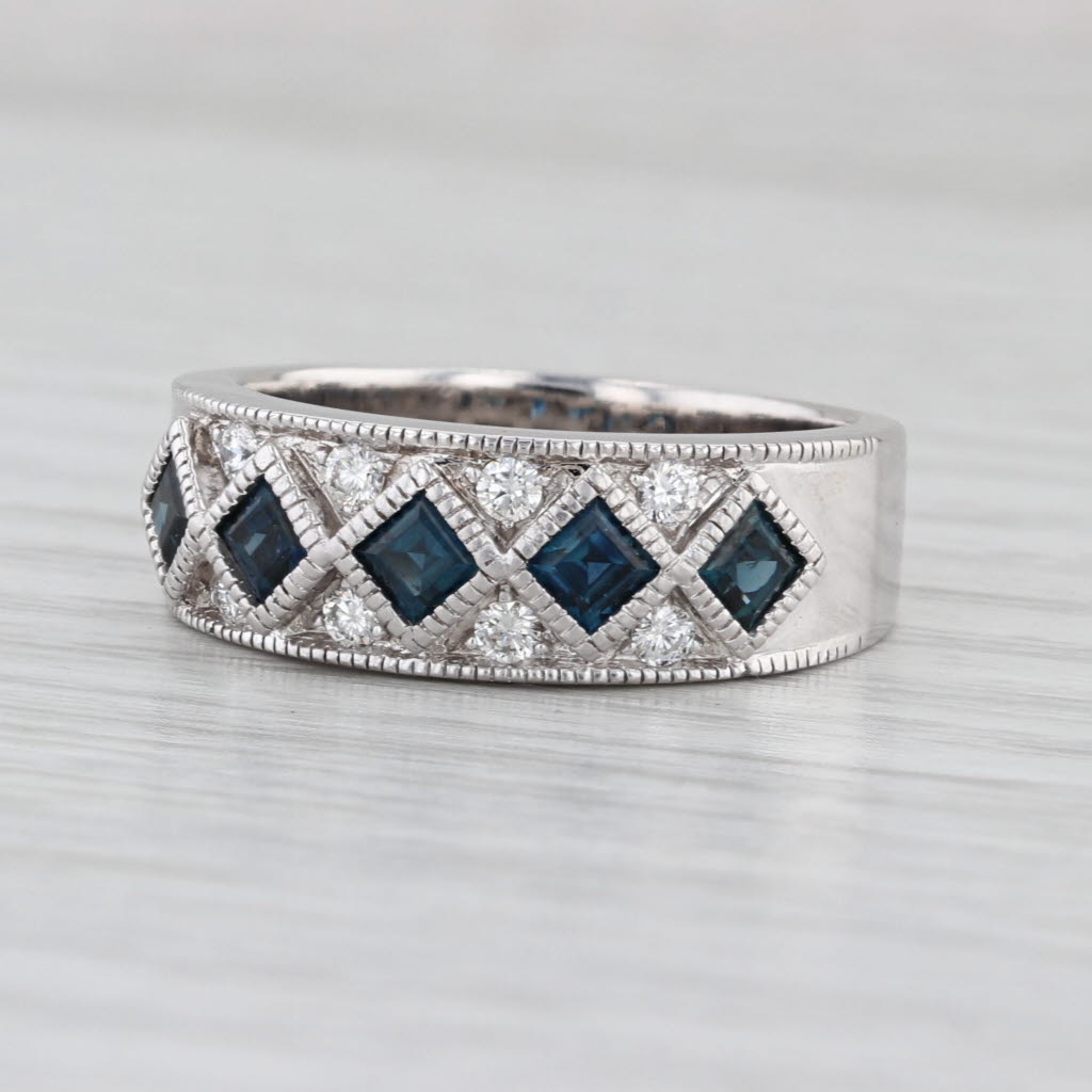 1.16ctw Blue Sapphire Diamond Ring 14k White Gold Size 8.5 - 8.75 Band